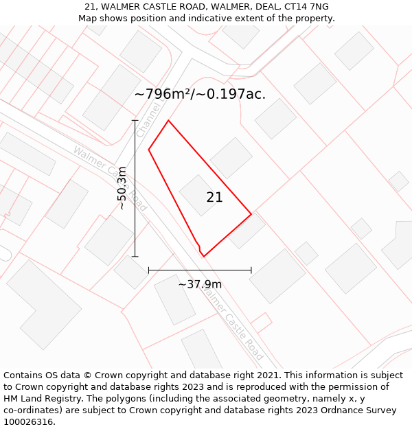 21, WALMER CASTLE ROAD, WALMER, DEAL, CT14 7NG: Plot and title map