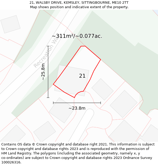 21, WALSBY DRIVE, KEMSLEY, SITTINGBOURNE, ME10 2TT: Plot and title map