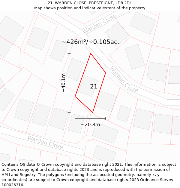 21, WARDEN CLOSE, PRESTEIGNE, LD8 2DH: Plot and title map