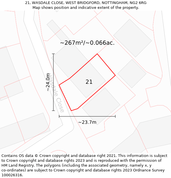 21, WASDALE CLOSE, WEST BRIDGFORD, NOTTINGHAM, NG2 6RG: Plot and title map