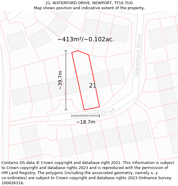 21, WATERFORD DRIVE, NEWPORT, TF10 7UG: Plot and title map