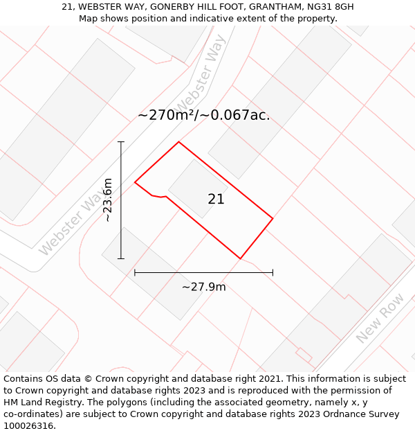 21, WEBSTER WAY, GONERBY HILL FOOT, GRANTHAM, NG31 8GH: Plot and title map