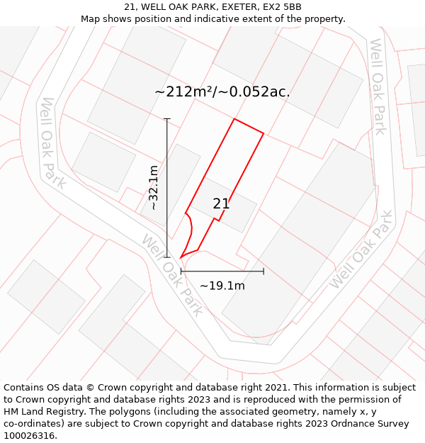 21, WELL OAK PARK, EXETER, EX2 5BB: Plot and title map