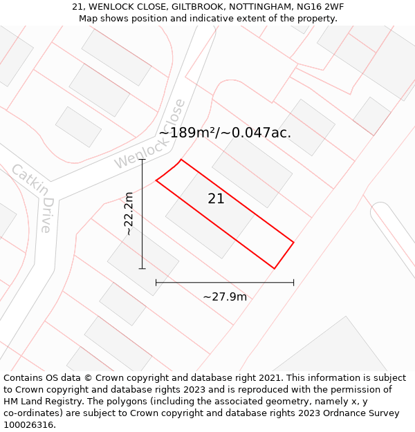 21, WENLOCK CLOSE, GILTBROOK, NOTTINGHAM, NG16 2WF: Plot and title map