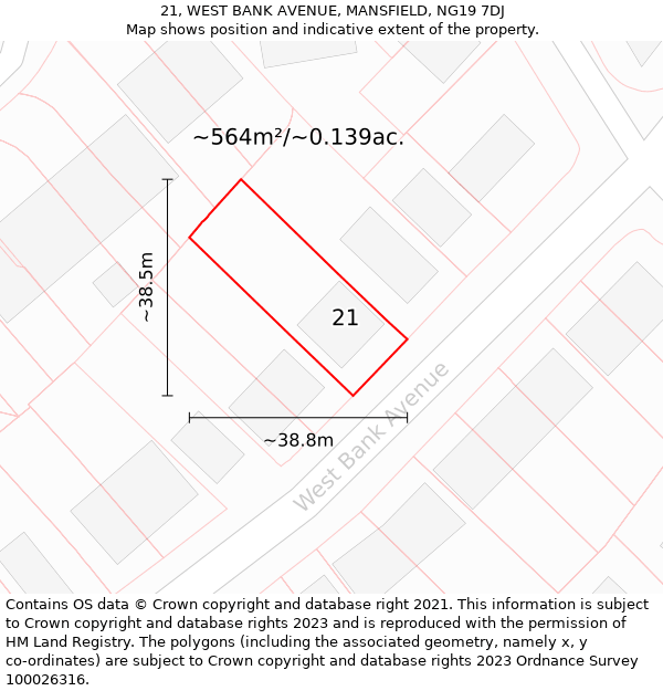 21, WEST BANK AVENUE, MANSFIELD, NG19 7DJ: Plot and title map