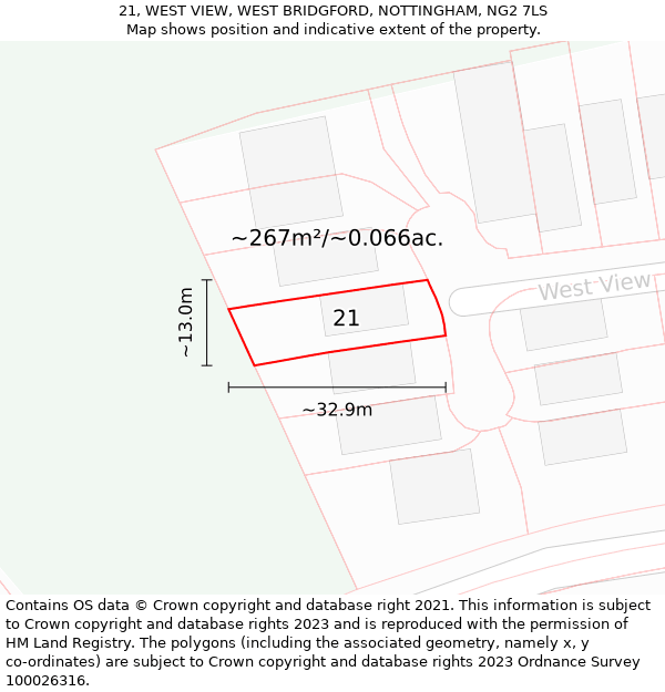 21, WEST VIEW, WEST BRIDGFORD, NOTTINGHAM, NG2 7LS: Plot and title map