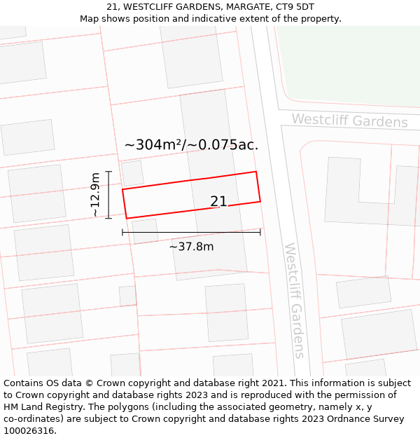 21, WESTCLIFF GARDENS, MARGATE, CT9 5DT: Plot and title map