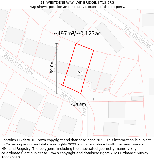 21, WESTDENE WAY, WEYBRIDGE, KT13 9RG: Plot and title map