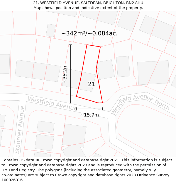 21, WESTFIELD AVENUE, SALTDEAN, BRIGHTON, BN2 8HU: Plot and title map