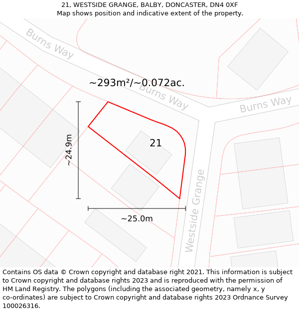 21, WESTSIDE GRANGE, BALBY, DONCASTER, DN4 0XF: Plot and title map