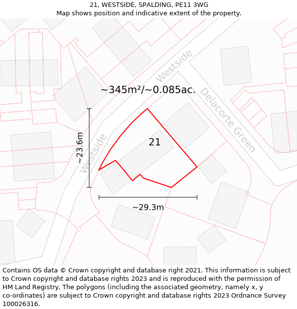 21, WESTSIDE, SPALDING, PE11 3WG: Plot and title map