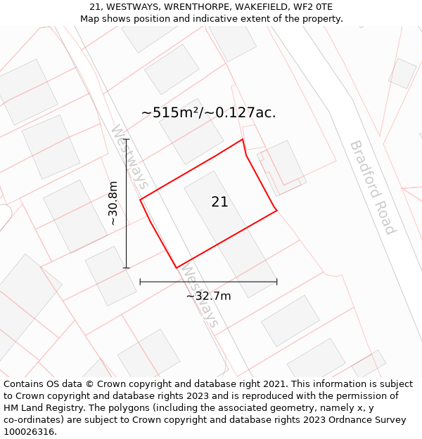 21, WESTWAYS, WRENTHORPE, WAKEFIELD, WF2 0TE: Plot and title map