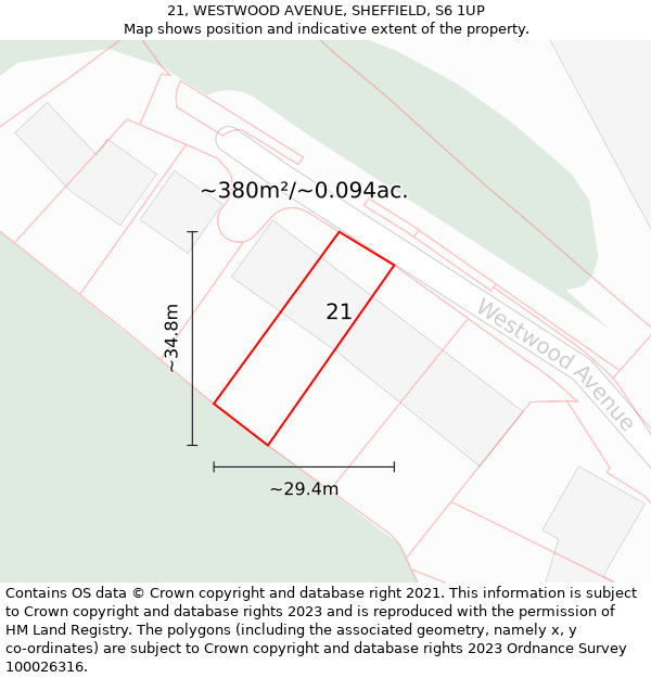21, WESTWOOD AVENUE, SHEFFIELD, S6 1UP: Plot and title map