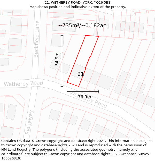 21, WETHERBY ROAD, YORK, YO26 5BS: Plot and title map