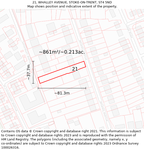21, WHALLEY AVENUE, STOKE-ON-TRENT, ST4 5ND: Plot and title map