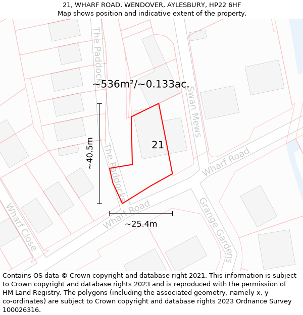 21, WHARF ROAD, WENDOVER, AYLESBURY, HP22 6HF: Plot and title map