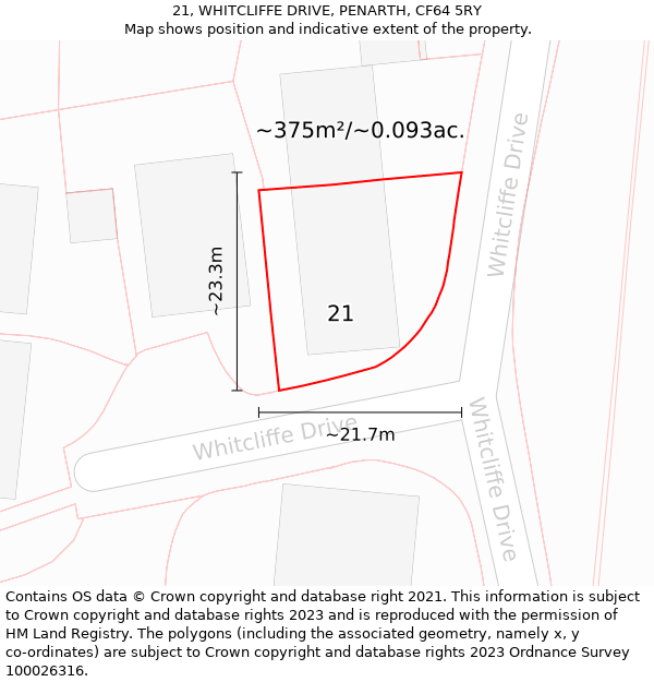 21, WHITCLIFFE DRIVE, PENARTH, CF64 5RY: Plot and title map