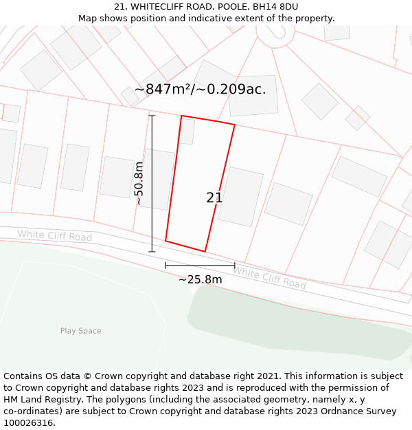 21, WHITECLIFF ROAD, POOLE, BH14 8DU: Plot and title map