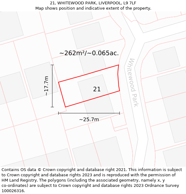 21, WHITEWOOD PARK, LIVERPOOL, L9 7LF: Plot and title map