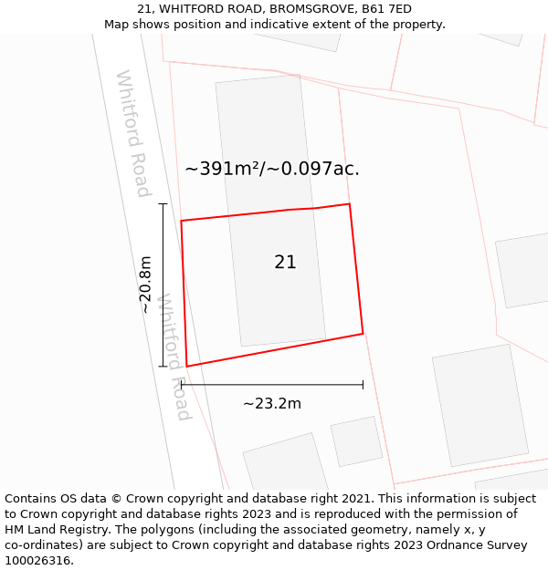 21, WHITFORD ROAD, BROMSGROVE, B61 7ED: Plot and title map