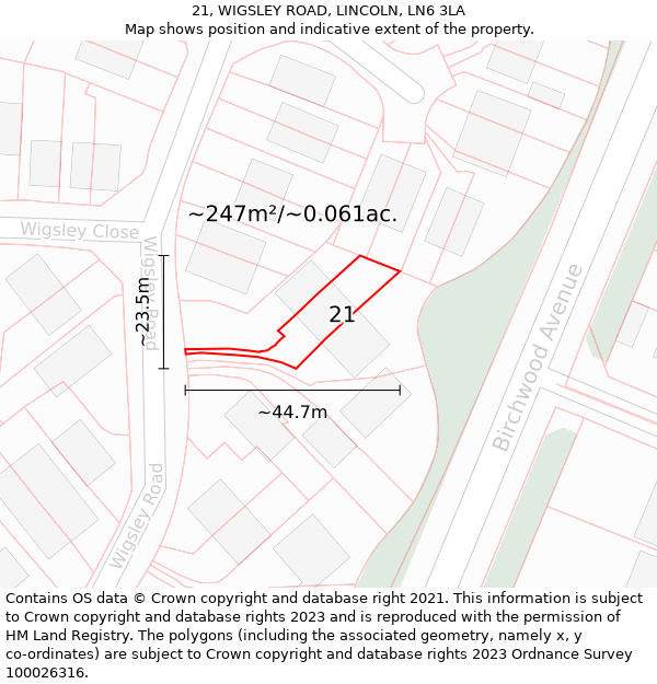 21, WIGSLEY ROAD, LINCOLN, LN6 3LA: Plot and title map