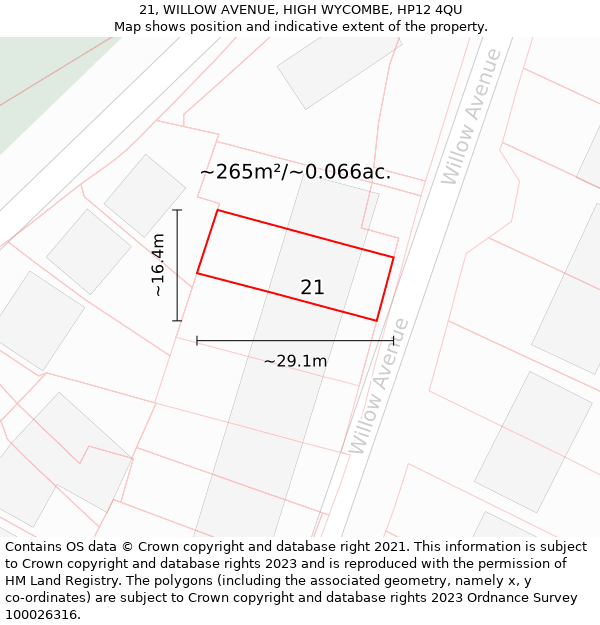 21, WILLOW AVENUE, HIGH WYCOMBE, HP12 4QU: Plot and title map