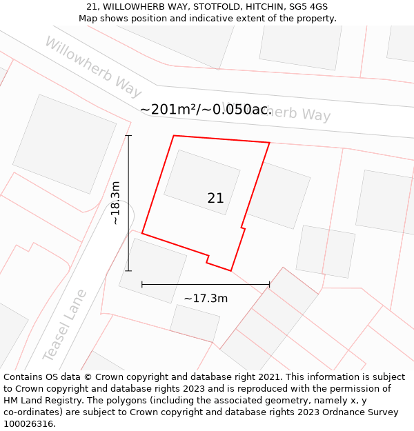 21, WILLOWHERB WAY, STOTFOLD, HITCHIN, SG5 4GS: Plot and title map