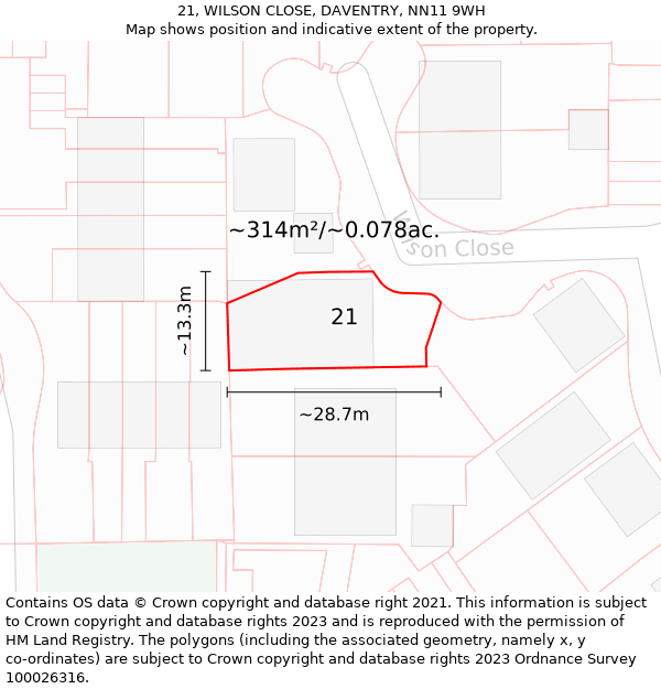 21, WILSON CLOSE, DAVENTRY, NN11 9WH: Plot and title map