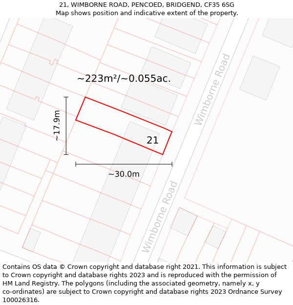 21, WIMBORNE ROAD, PENCOED, BRIDGEND, CF35 6SG: Plot and title map