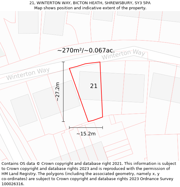 21, WINTERTON WAY, BICTON HEATH, SHREWSBURY, SY3 5PA: Plot and title map