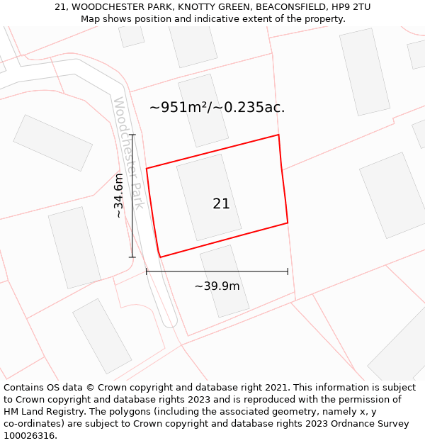 21, WOODCHESTER PARK, KNOTTY GREEN, BEACONSFIELD, HP9 2TU: Plot and title map