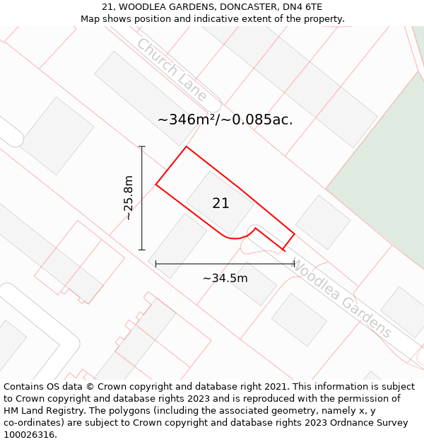 21, WOODLEA GARDENS, DONCASTER, DN4 6TE: Plot and title map