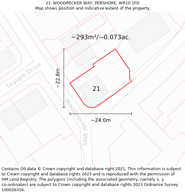 21, WOODPECKER WAY, PERSHORE, WR10 1FD: Plot and title map