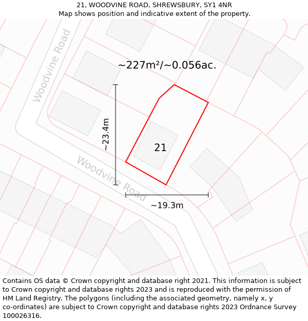 21, WOODVINE ROAD, SHREWSBURY, SY1 4NR: Plot and title map