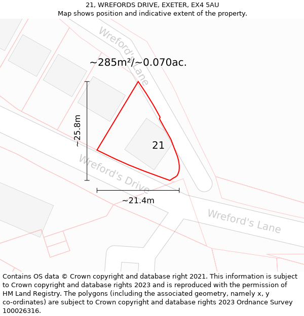 21, WREFORDS DRIVE, EXETER, EX4 5AU: Plot and title map