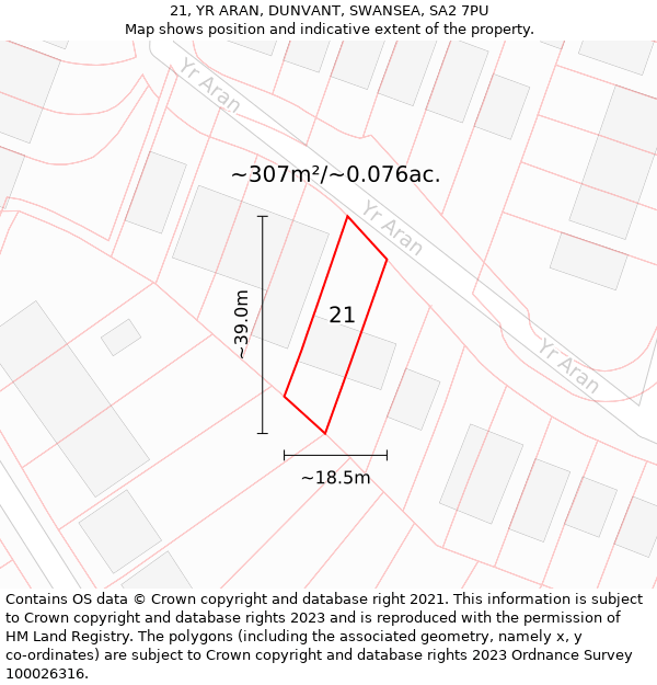 21, YR ARAN, DUNVANT, SWANSEA, SA2 7PU: Plot and title map