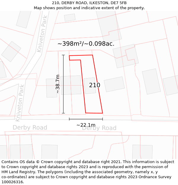 210, DERBY ROAD, ILKESTON, DE7 5FB: Plot and title map