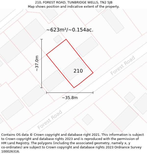 210, FOREST ROAD, TUNBRIDGE WELLS, TN2 5JB: Plot and title map