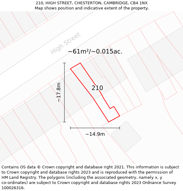 210, HIGH STREET, CHESTERTON, CAMBRIDGE, CB4 1NX: Plot and title map