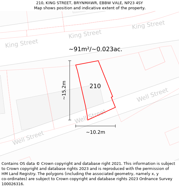 210, KING STREET, BRYNMAWR, EBBW VALE, NP23 4SY: Plot and title map