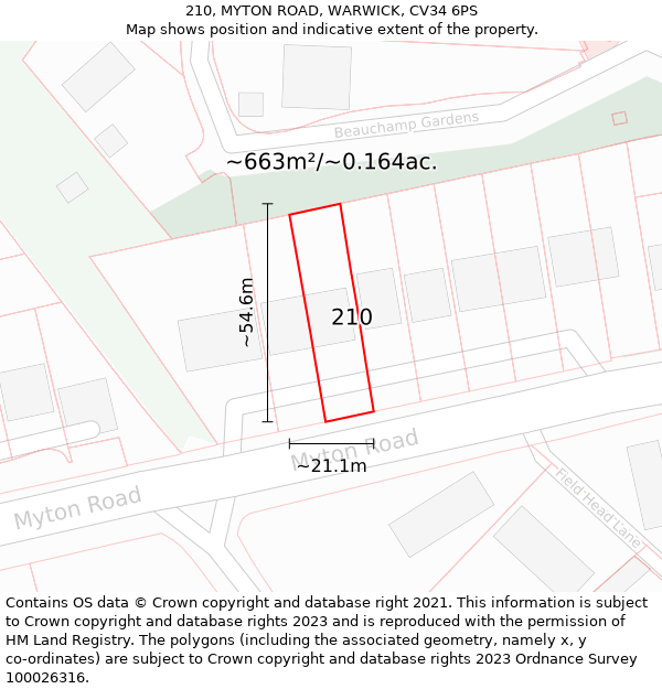 210, MYTON ROAD, WARWICK, CV34 6PS: Plot and title map