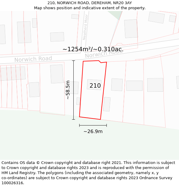 210, NORWICH ROAD, DEREHAM, NR20 3AY: Plot and title map