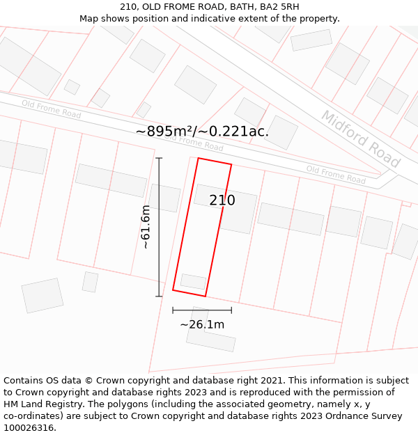 210, OLD FROME ROAD, BATH, BA2 5RH: Plot and title map