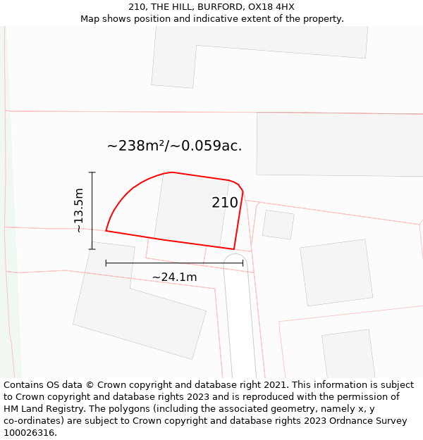 210, THE HILL, BURFORD, OX18 4HX: Plot and title map