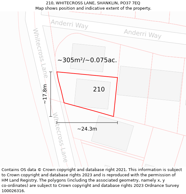 210, WHITECROSS LANE, SHANKLIN, PO37 7EQ: Plot and title map