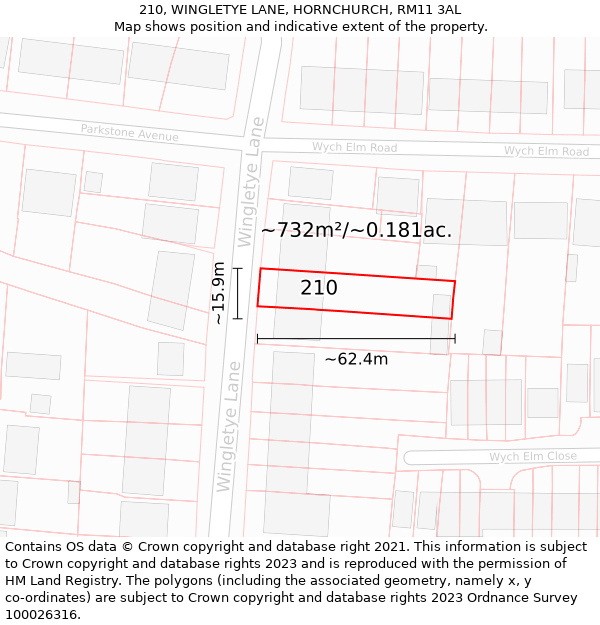 210, WINGLETYE LANE, HORNCHURCH, RM11 3AL: Plot and title map