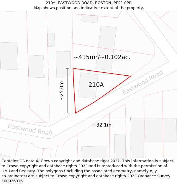 210A, EASTWOOD ROAD, BOSTON, PE21 0PP: Plot and title map