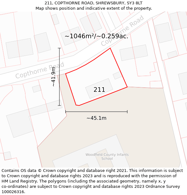 211, COPTHORNE ROAD, SHREWSBURY, SY3 8LT: Plot and title map