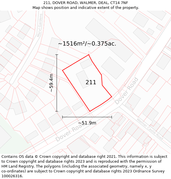 211, DOVER ROAD, WALMER, DEAL, CT14 7NF: Plot and title map