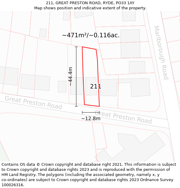 211, GREAT PRESTON ROAD, RYDE, PO33 1AY: Plot and title map